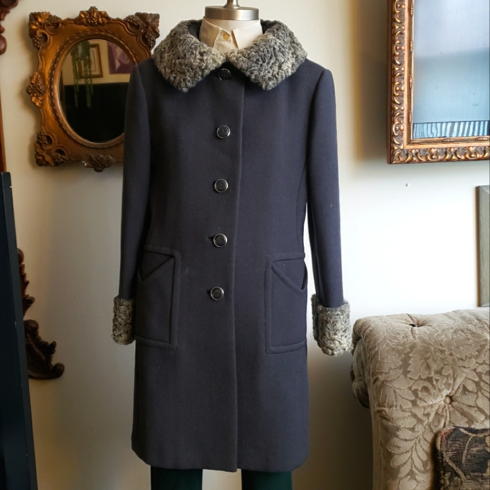 Vintage Persian Lamb Collar Wool Coat Small